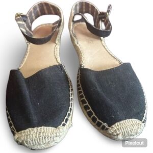 Sperry Black Espadrille Flats Ankle Strap Canvas Shoes Womens Size 7 Summer